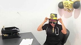 The hot office worker gets ready with an anal plug for some fun with her buttocks at work