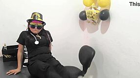 The hot office worker gets ready with an anal plug for some fun with her buttocks at work