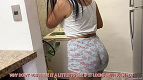 Hermosa madrastra is washing and doing household chores when her hijastro watches her, starts touching her big ass, and cheats by fucking her anal doggystyle while cuckold husband is away