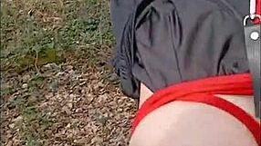 bound french housewife submits to maledom bondage in broceliande forest for outdoor humiliation