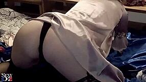 French amateur in satin black panties black corset rubbing doggystyle deepthroat rimming sex toys close up