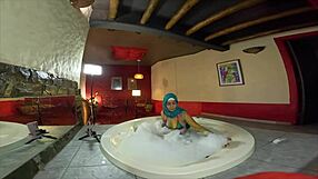 Arab housewife Mia Niqab rides dildo in jacuzzi with ass worshiping and pussy to mouth action