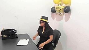 The hot office worker gets ready with an anal plug for some fun with her buttocks at work