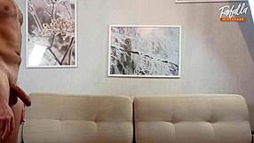 Blindfolded surprise guessing game turns into mfm 3some with wife sharing cumshot and facial