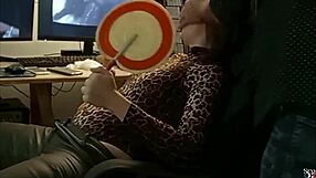 French milf in black leather pants and satin shirt gets rimmed and fucked doggystyle pov