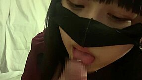 Intimate bedroom scene features pretty Japanese teen giving rough POV blowjob with cum in mouth finish
