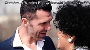 Beautiful ebony babe with juicy wet pussy gets close up interracial licking and deepthroat blowjob before bent over doggystyle fucking in passionate scene