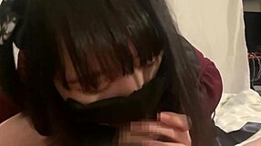 Intimate bedroom scene features pretty Japanese teen giving rough POV blowjob with cum in mouth finish