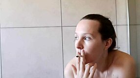 Cute Skinny Girl Next Door Hints At Softcore Solo Fetish In Homemade Bathroom Smoking Session