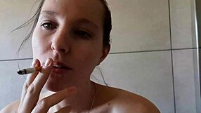 Cute Skinny Girl Next Door Hints At Softcore Solo Fetish In Homemade Bathroom Smoking Session