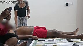 Dick flashing tempts the massage girl into a steamy masturbation encounter