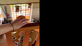 Sexy hotwife bound to banister for deepthroat blowjob and rough doggystyle pounding with cumshot