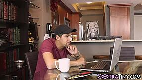 Throating Tiny Petite Teen With Small Tits Rides Big Cock