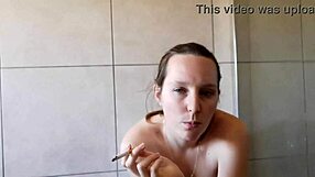 Cute Skinny Girl Next Door Hints At Softcore Solo Fetish In Homemade Bathroom Smoking Session
