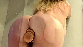 Horny Chubby Blonde With Big Natural Tits Masturbates In Shower Using Huge Dildo Teaser