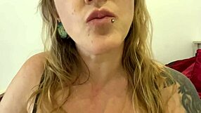 curvy mature milf with tattoos engages in dirty talk during gummy bears swallow vore fetish