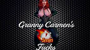 Granny Carmen Licks and Fucks Dark Metal Dildo