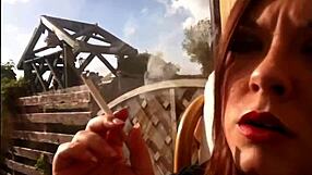 Sexy British BBW Tina Snua Smokes Cork Cigarette With Double Pumping Nose Exhales