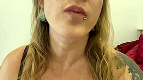 curvy mature milf with tattoos engages in dirty talk during gummy bears swallow vore fetish