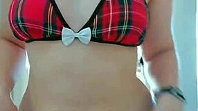 this cute student starts stripping off her clothes slowly then gropes those natural tits in a kinky way