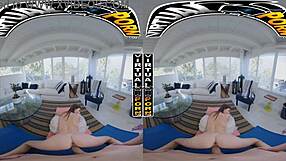 Imagine your stepsister Mae Milano getting down to stuff her mouth with your big cock, making you moan while bent over in doggystyle handjob