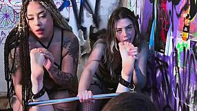 Mean Bitches Dominate In Foot Fetish Threesome With Choking Gagging And Toe Sucking