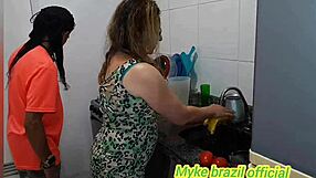 i got home and saw my blonde wife in the kitchen making a vitamin drink in see through outfit. we started having fun right there.