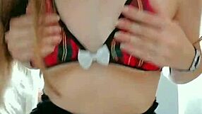 this cute student starts stripping off her clothes slowly then gropes those natural tits in a kinky way