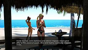 On the sunny beach, a blonde bitch with shaved pussy gets a wild cumshot.