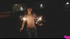 hey, check out this topless outdoors public sparklers fun with honey gold and dakota marr