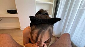 Sexy Kitty Loves Sucking Owners Cock and Tasting His Milkshake with Deepthroat and Cum Swallow