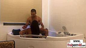 Amateur Thai teen Cherry gets fucked by big white dick in bath from behind