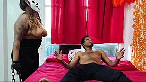 Halloween Femdom BBW with Big Tits Dominates in Ass Spreading and Humiliation Handjob Session