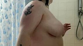 Come on, let's hop in the shower with this chubby goth for some bathing fun