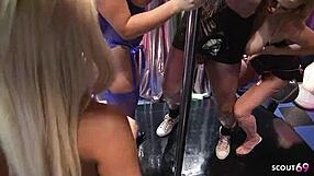 Three big boobs MILFs in lingerie seduce lucky older boss to group sex and swallow his load!