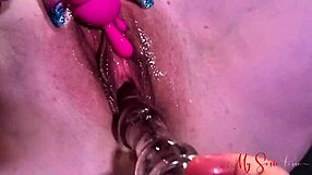 We're using glass dildo and clit vibrator for Valentines fun, says the real couple with homemade close up asshole play.
