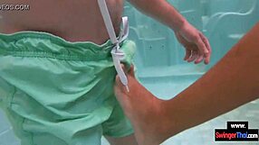 Amateur Teen Couple Foreplay in Public Pool and Sex