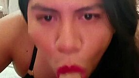 In this solo scene, the transsexual explores crossdressing with a dildo toy, expressing personal enjoyment in a private moment.