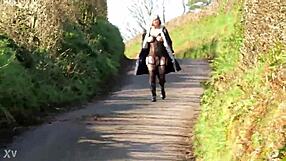 outdoors in kinky gear, a housewife explores her adventurous side with homemade amateur flair