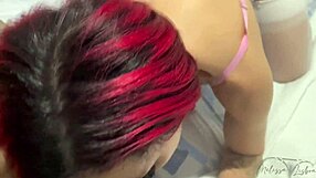 Redhead Deepthroats Monster Cock in Lingerie with Blowjob and Cumshot from Interracial Friend