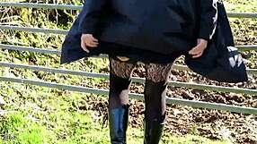 outdoors in kinky gear, a housewife explores her adventurous side with homemade amateur flair