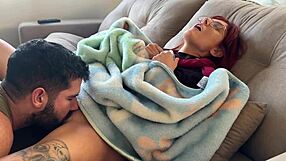 Caught redhead babe masturbating in garage so I lick her pussy and fuck with huge cock till cum in mouth!