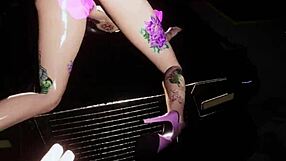 checking out the girl in the garage during sex and cyberpunk vr game adventure