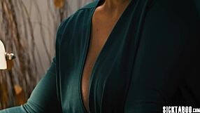 Powerful big tits businesswoman dominates and fucks hot black MILF lesbian with huge tits in office