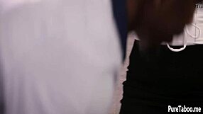 Sexy blonde teen jumps on big black cock for interracial blowjob and small tits action