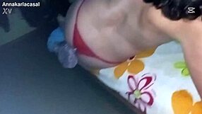 Damn, this nerdy skinny amateur in lingerie sucks my big cock until I cum hard in her mouth