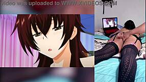 exotic ebony babe reacts to hot hentai blowjobs with cumshots on big tits and throat while showing off her fat ass