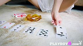 Big tits milf Jessa Rhodes strips naked in poker game, teasing with solo striptease and revealing her blonde body curves 😉