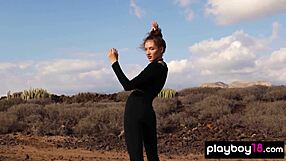 Extra skinny brunette russian hottie taya vai poses nude outdoor in natural setting