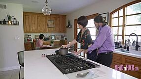 I mean, woman cooks while getting dick, uh, girl studies while sucking dick in this step family setup